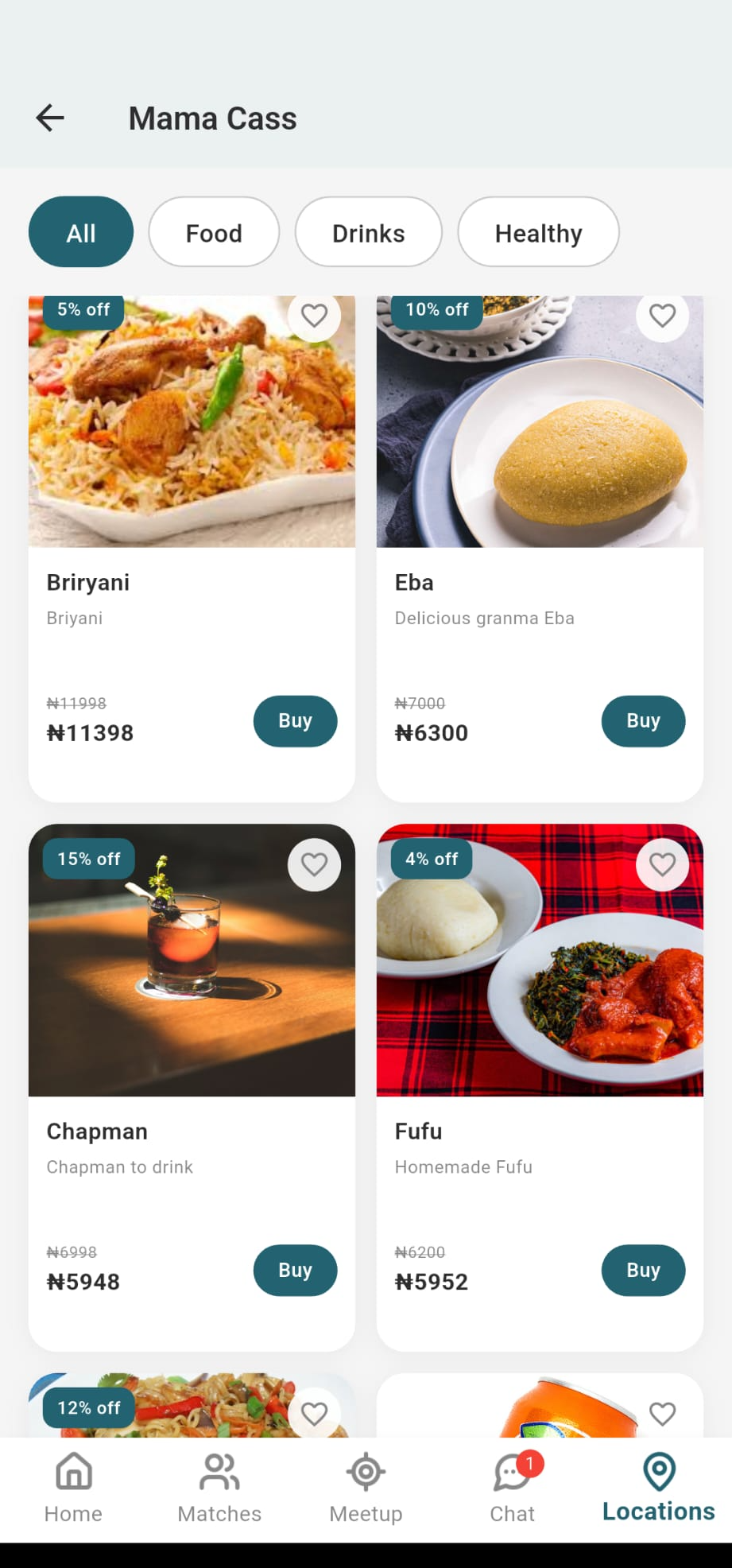 A verified venue menu in the Boredom app with food and drinks to order